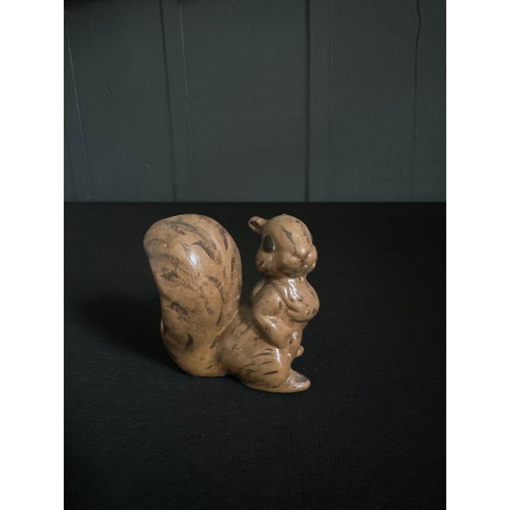 Vintage Squirrel Figurine Decor Ceramic Handpainted Signed